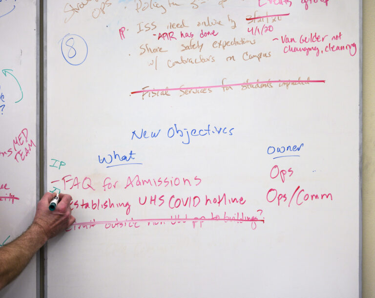 Close-up of handwritten notes on whiteboard